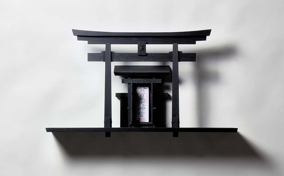 ITSUKUSHIMA kamidana by DAIKUKAI - ebonized finish - japanese traditional design in chestnut wood