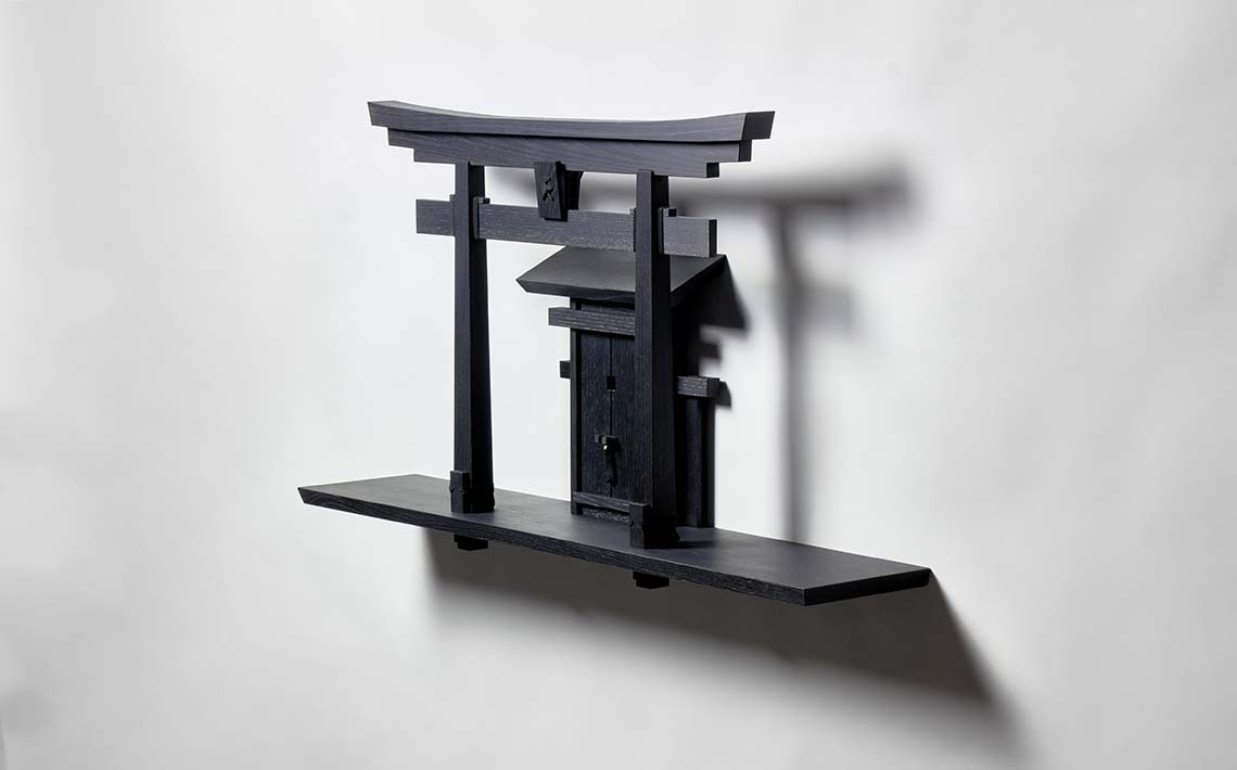 ITSUKUSHIMA kamidana by DAIKUKAI - ebonized finish - japanese traditional design in chestnut wood