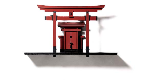 ITSUKUSHIMA kamidana by DAIKUKAI - red finish - japanese traditional design in chestnut wood